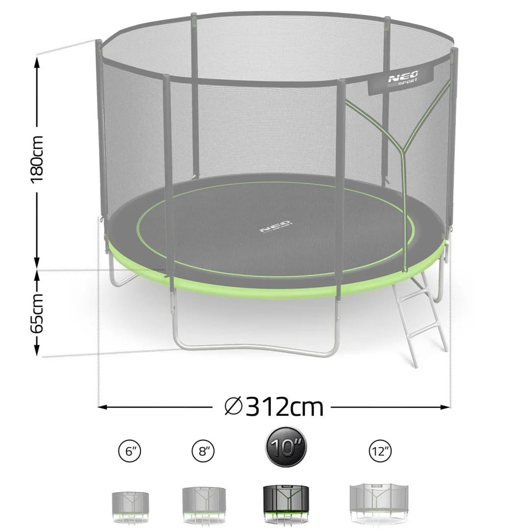 Vrtni trampolin Neo-Sport, Ø 312 cm (10 ft), vanjska mreža i ljestve, siva, var. NS-10Z231_4