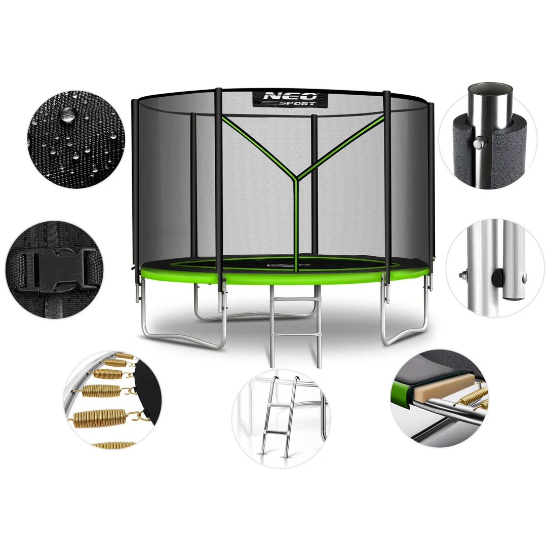 Vrtni trampolin Neo-Sport, Ø 312 cm (10 ft), vanjska mreža i ljestve, siva, var. NS-10Z231_8