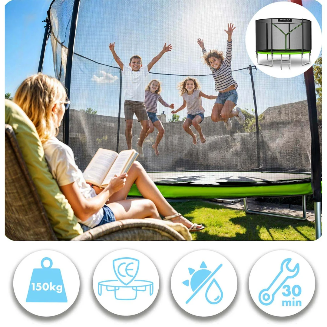 Vrtni trampolin Neo-Sport, Ø 312 cm (10 ft), vanjska mreža i ljestve, siva, var. NS-10Z231_9