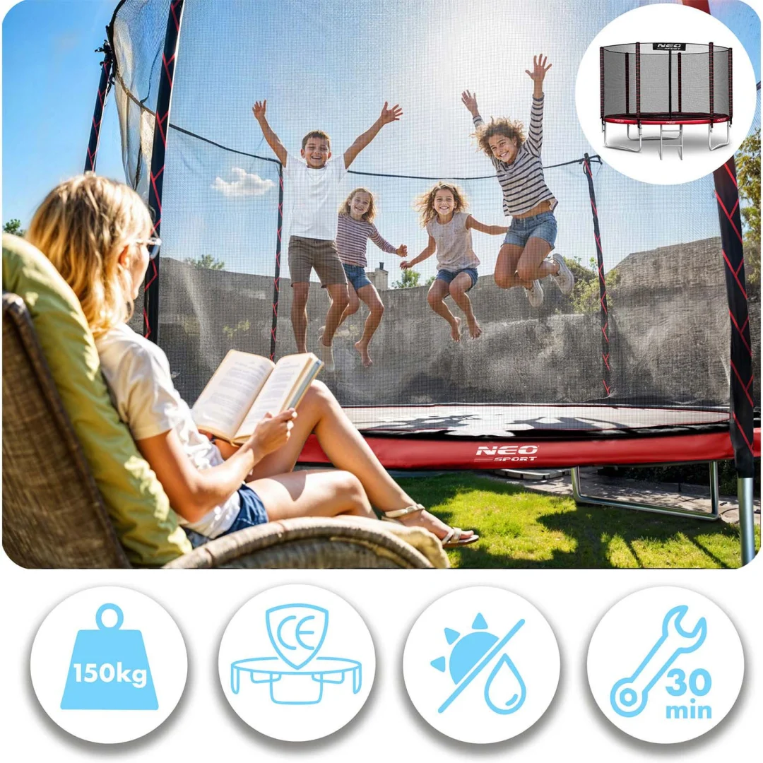 Vrtni trampolin Neo-Sport, Ø 312 cm (10 ft), vanjska mreža i ljestve, siva, var. NS-10Z241_5