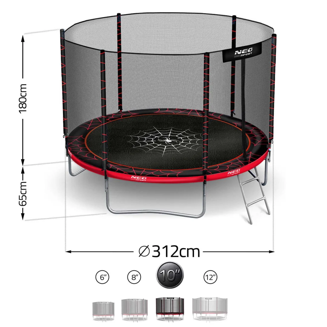 Vrtni trampolin Neo-Sport, Ø 312 cm (10 ft), vanjska mreža i ljestve, siva, var. NS-10Z241_6