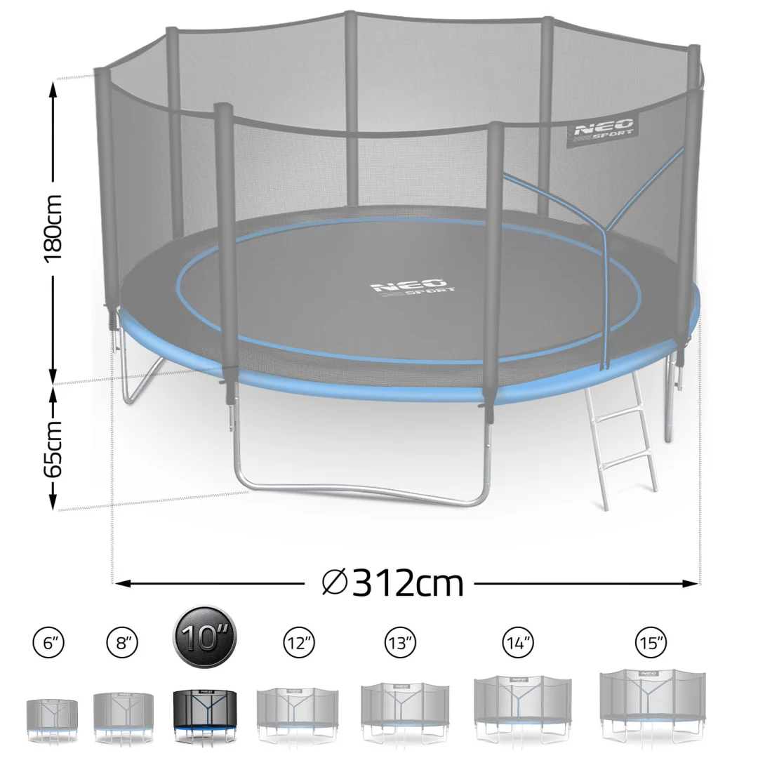 Vrtni trampolin Neo-Sport, Ø 312 cm (10 ft), vanjska mreža i ljestve, siva_6