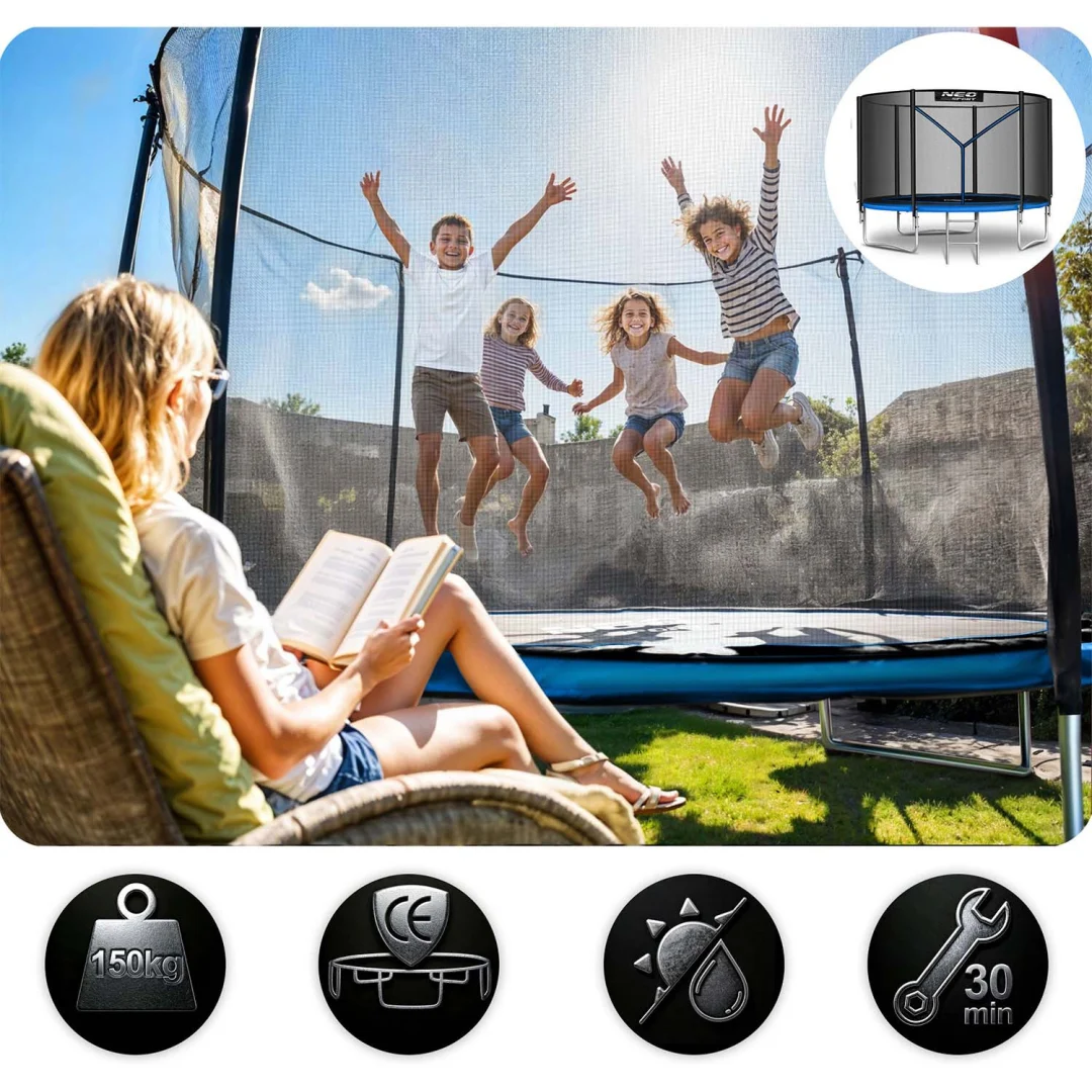Vrtni trampolin Neo-Sport, Ø 312 cm (10 ft), vanjska mreža i ljestve, siva_7