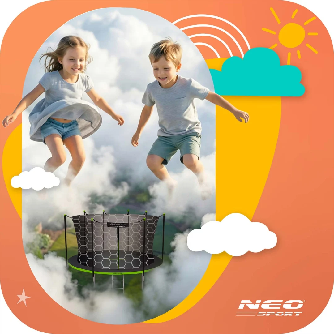 Vrtni trampolin Neo-Sport, Ø 374 cm (12 ft), unutarnja mreža i ljestve, siva, var. NS-12W231_10