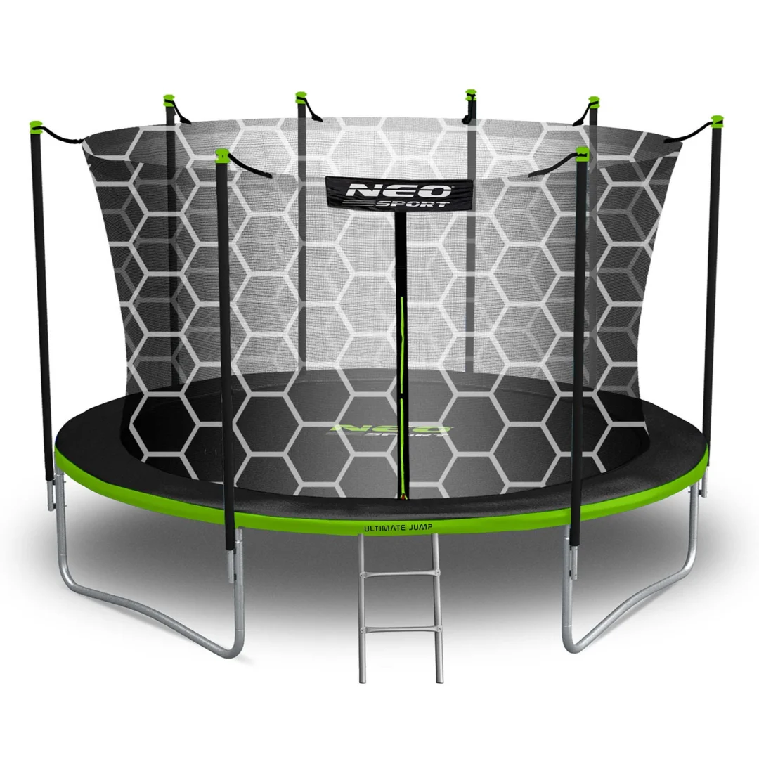 Vrtni trampolin Neo-Sport, Ø 374 cm (12 ft), unutarnja mreža i ljestve, siva, var. NS-12W231_12