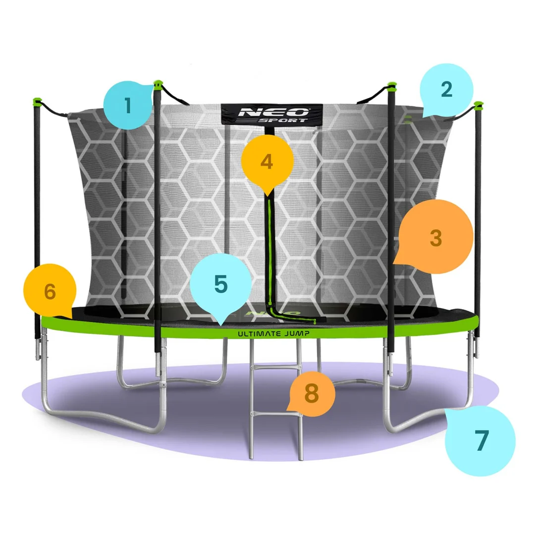 Vrtni trampolin Neo-Sport, Ø 374 cm (12 ft), unutarnja mreža i ljestve, siva, var. NS-12W231_5