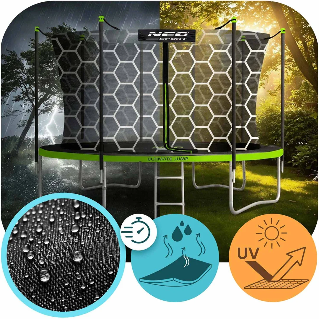 Vrtni trampolin Neo-Sport, Ø 374 cm (12 ft), unutarnja mreža i ljestve, siva, var. NS-12W231_6