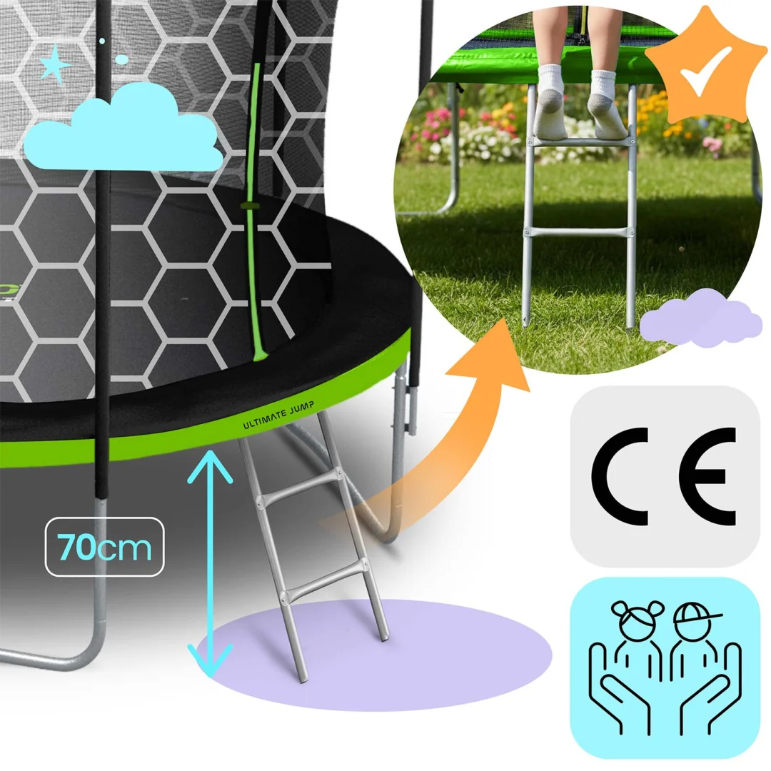 Vrtni trampolin Neo-Sport, Ø 374 cm (12 ft), unutarnja mreža i ljestve, siva, var. NS-12W231_8