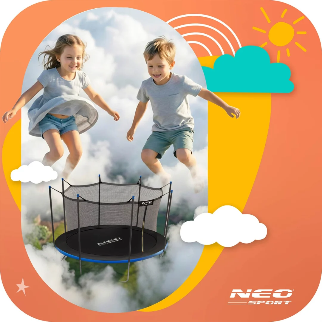 Vrtni trampolin Neo-Sport, Ø 374 cm (12 ft), unutarnja mreža i ljestve, siva, var. NS-12W241_10