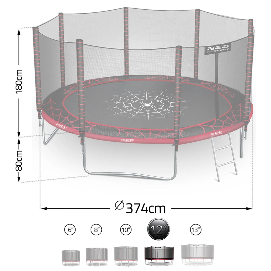Vrtni trampolin Neo-Sport, Ø 374 cm (12 ft), vanjska mreža i ljestve, siva, var. NS-12Z241_10