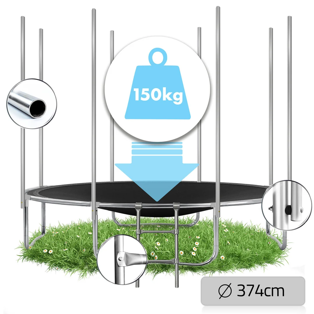 Vrtni trampolin Neo-Sport, Ø 374 cm (12 ft), vanjska mreža i ljestve, siva, var. NS-12Z241_12
