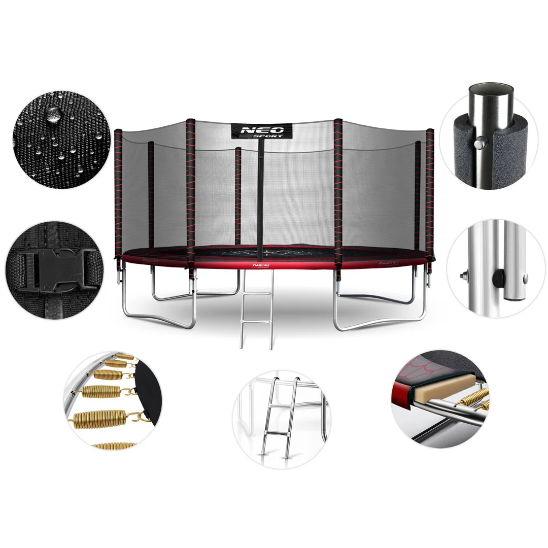 Vrtni trampolin Neo-Sport, Ø 374 cm (12 ft), vanjska mreža i ljestve, siva, var. NS-12Z241_5