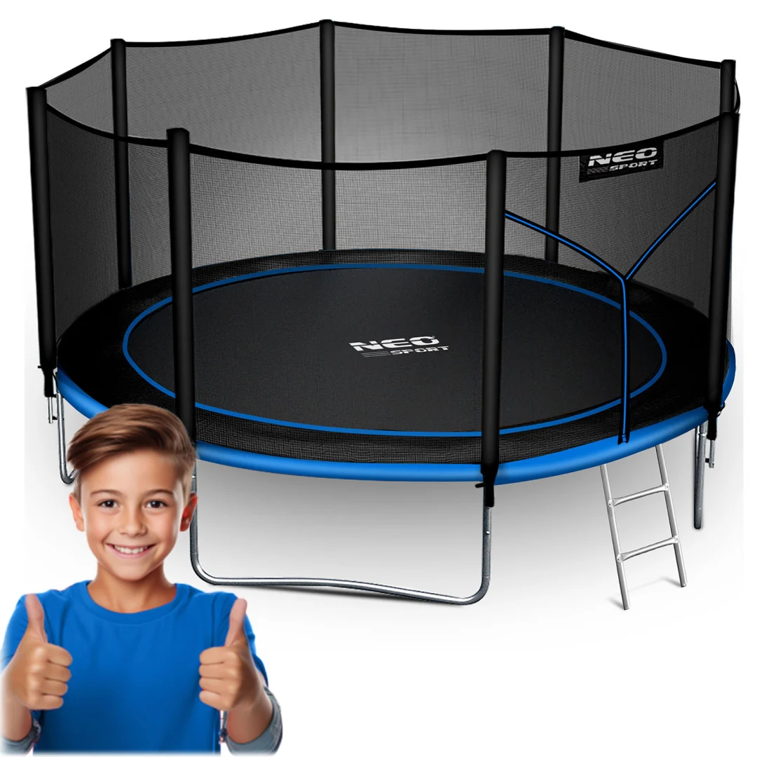 Vrtni trampolin Neo-Sport, Ø 374 cm (12 ft), vanjska mreža i ljestve, siva_1