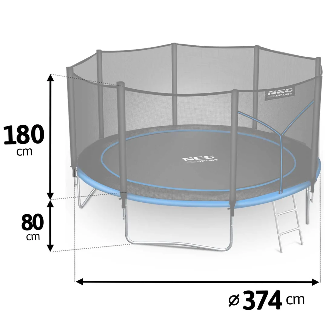 Vrtni trampolin Neo-Sport, Ø 374 cm (12 ft), vanjska mreža i ljestve, siva_3