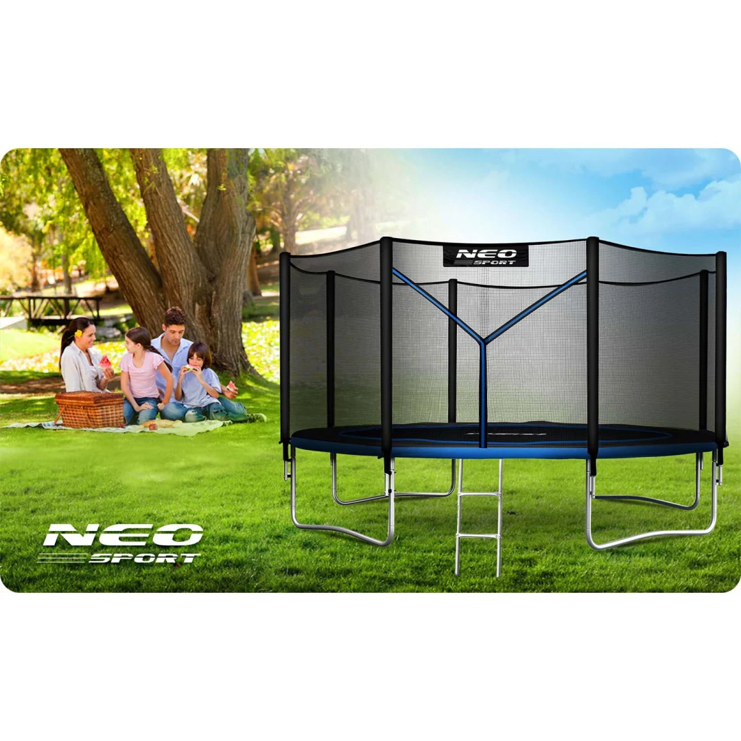 Vrtni trampolin Neo-Sport, Ø 374 cm (12 ft), vanjska mreža i ljestve, siva_7