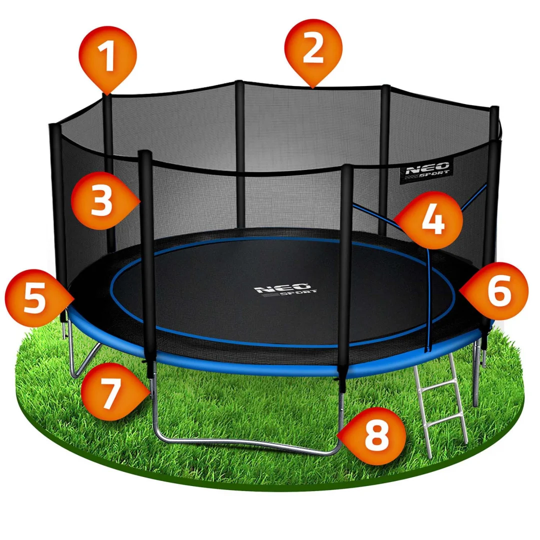 Vrtni trampolin Neo-Sport, Ø 374 cm (12 ft), vanjska mreža i ljestve, siva_9