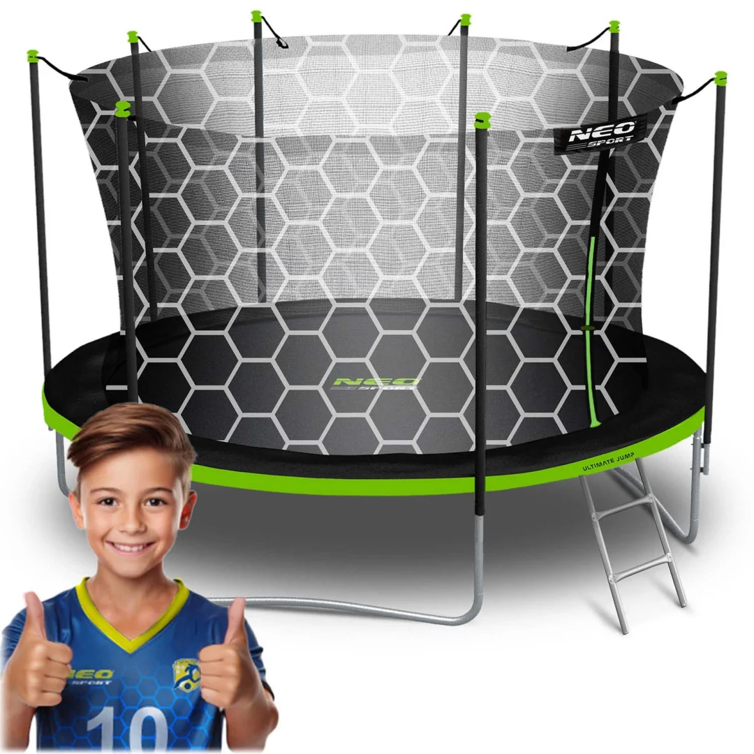 Vrtni trampolin Neo-Sport, Ø 404 cm (13 ft), unutarnja mreža i ljestve, siva, var. NS-13W231_13