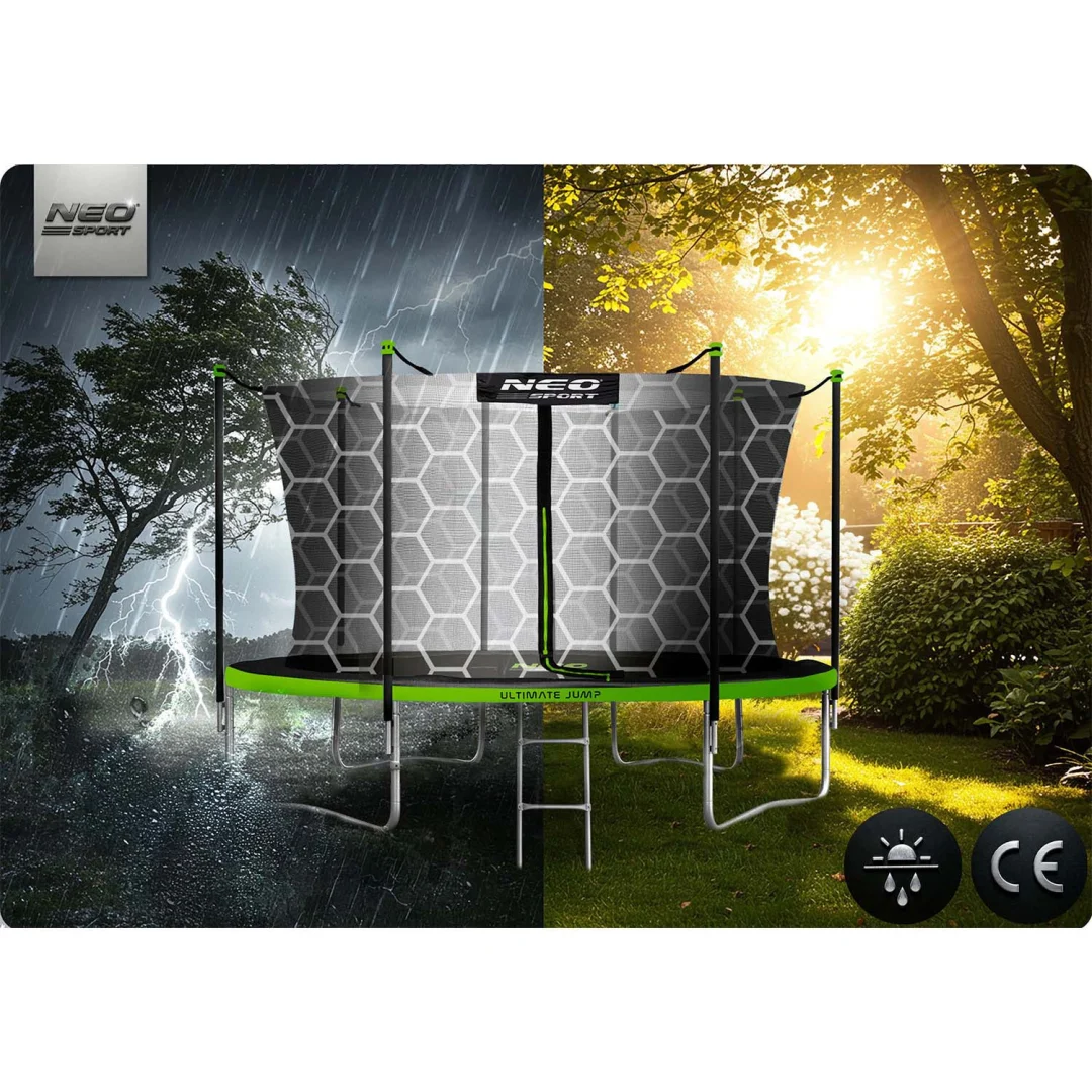Vrtni trampolin Neo-Sport, Ø 404 cm (13 ft), unutarnja mreža i ljestve, siva, var. NS-13W231_8