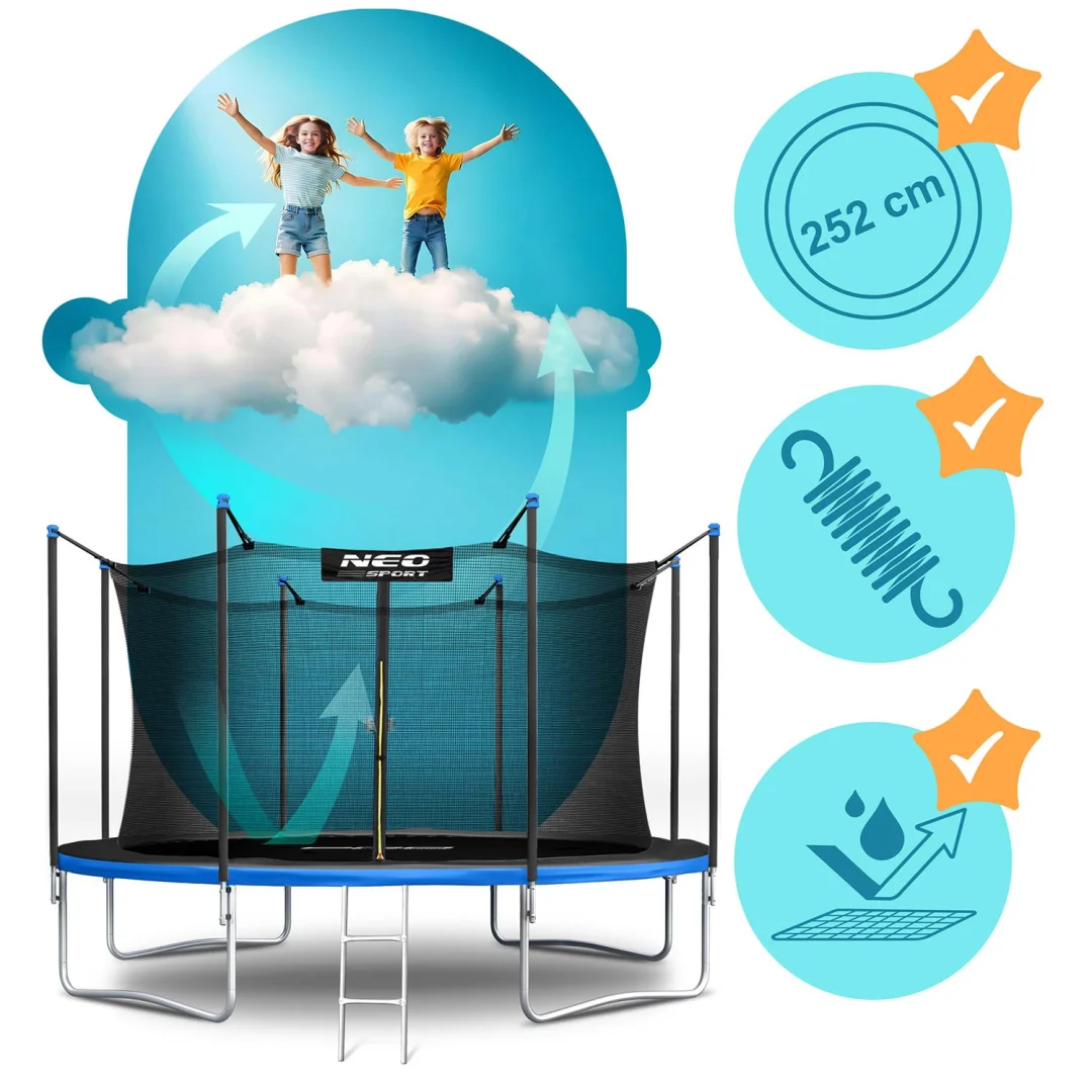 Vrtni trampolin Neo-Sport, Ø 404 cm (13 ft), unutarnja mreža i ljestve, siva, var. NS-13W241_3