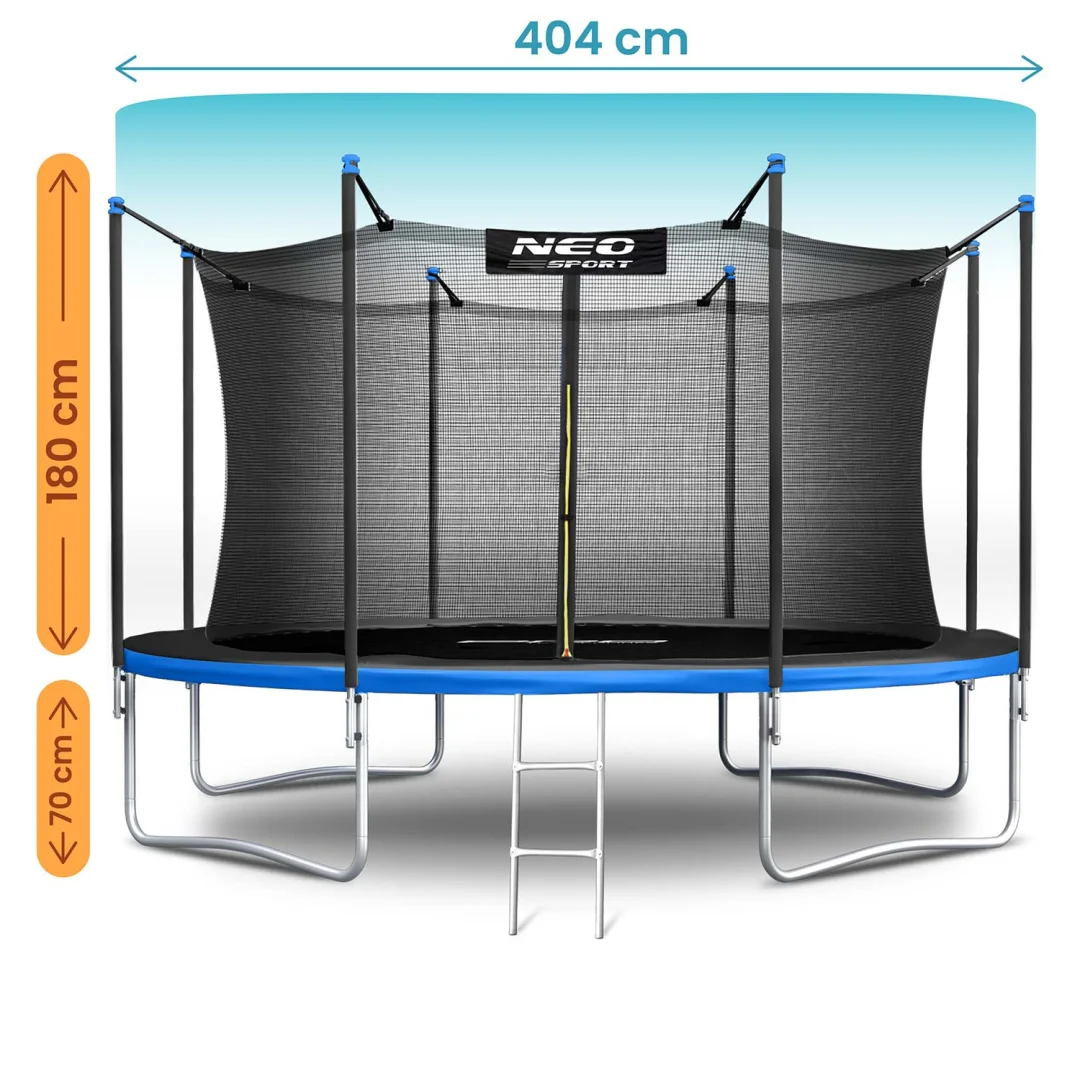 Vrtni trampolin Neo-Sport, Ø 404 cm (13 ft), unutarnja mreža i ljestve, siva, var. NS-13W241_8