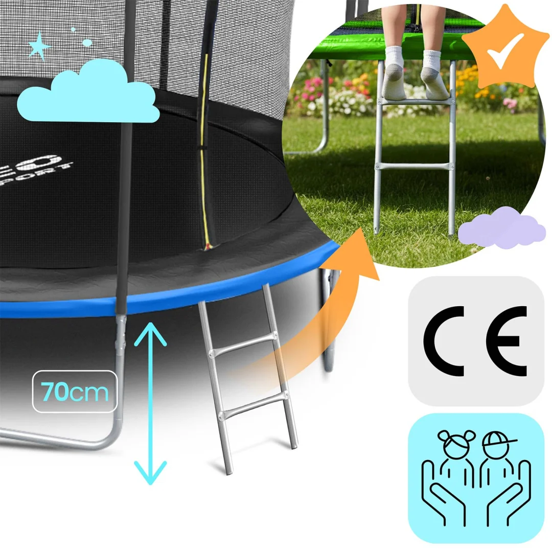 Vrtni trampolin Neo-Sport, Ø 404 cm (13 ft), unutarnja mreža i ljestve, siva, var. NS-13W241_9