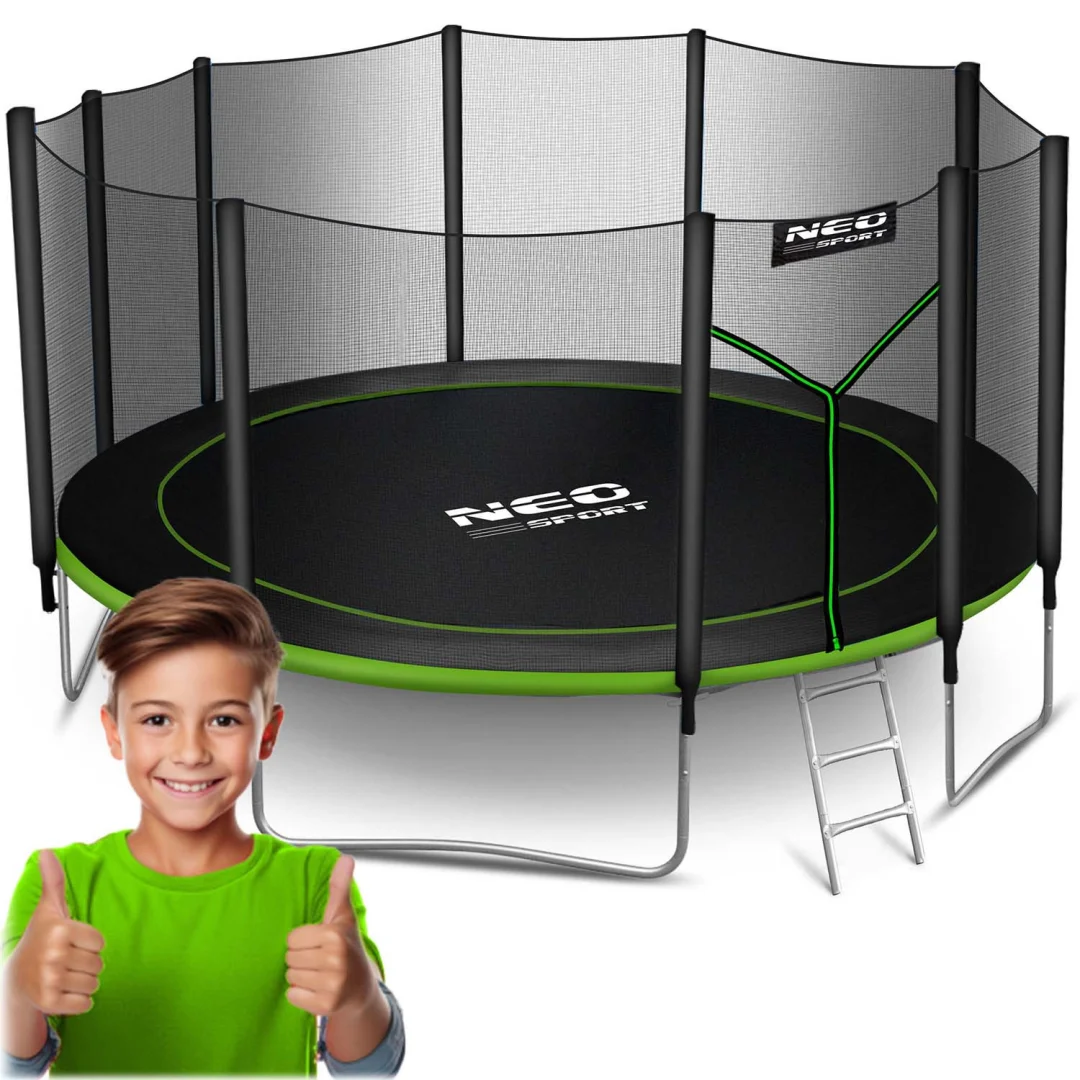Vrtni trampolin Neo-Sport, Ø 465 cm (15 ft), vanjska mreža i ljestve, siva, var. NS-15Z231_13