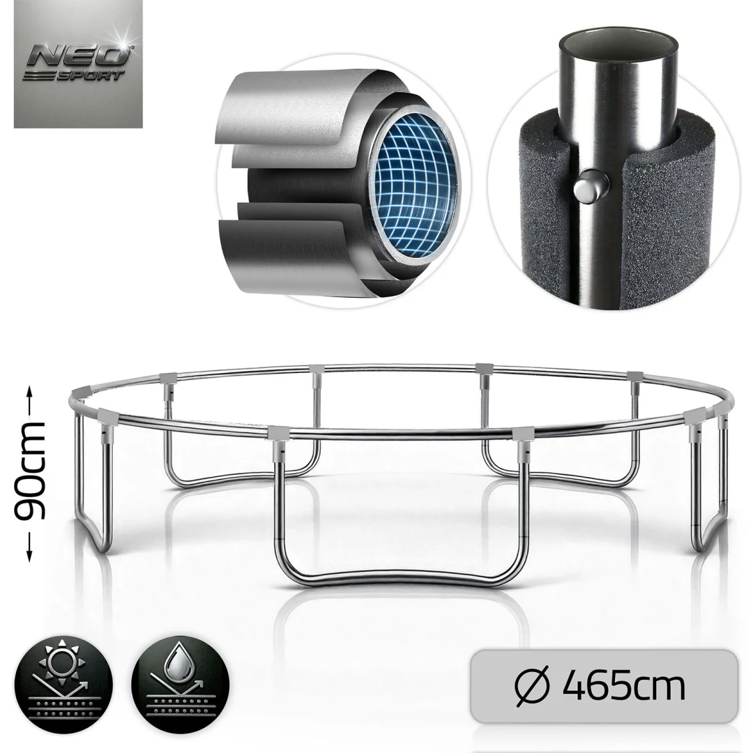 Vrtni trampolin Neo-Sport, Ø 465 cm (15 ft), vanjska mreža i ljestve, siva, var. NS-15Z231_4