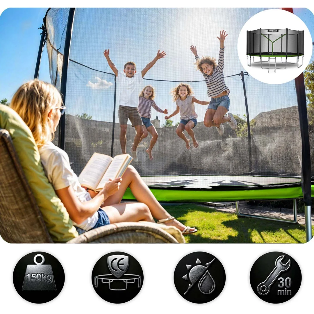 Vrtni trampolin Neo-Sport, Ø 465 cm (15 ft), vanjska mreža i ljestve, siva, var. NS-15Z231_8