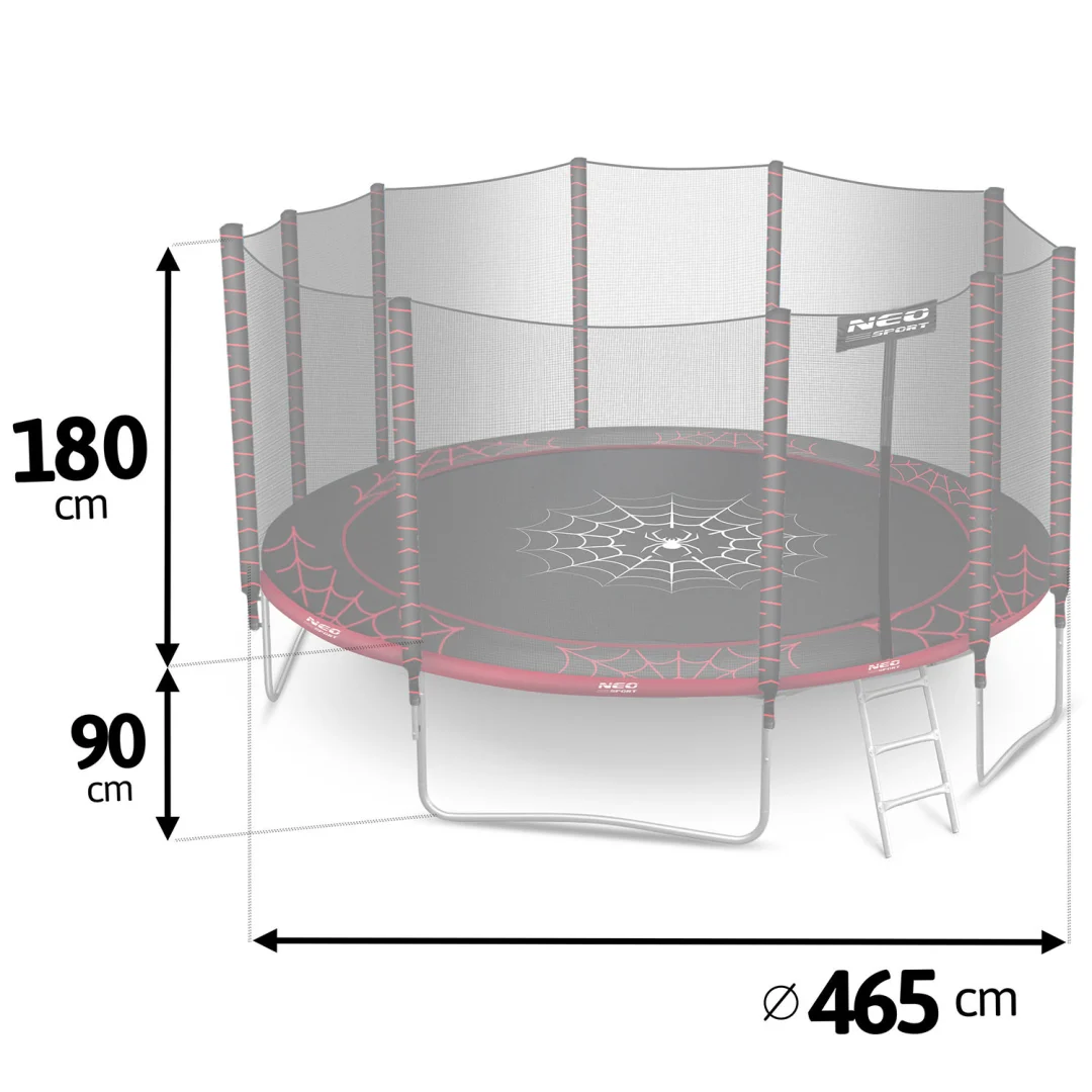 Vrtni trampolin Neo-Sport, Ø 465 cm (15 ft), vanjska mreža i ljestve, siva, var. NS-15Z241_3