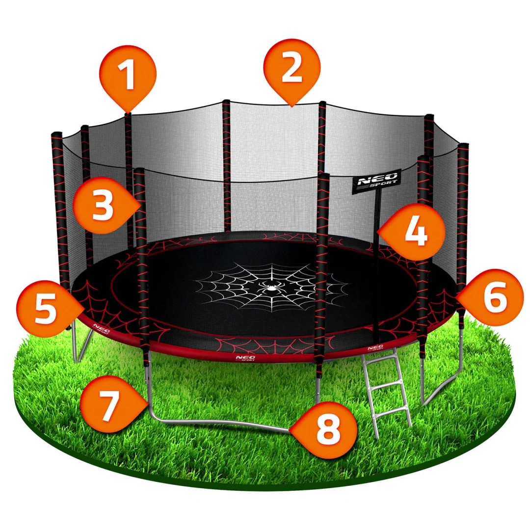 Vrtni trampolin Neo-Sport, Ø 465 cm (15 ft), vanjska mreža i ljestve, siva, var. NS-15Z241_9