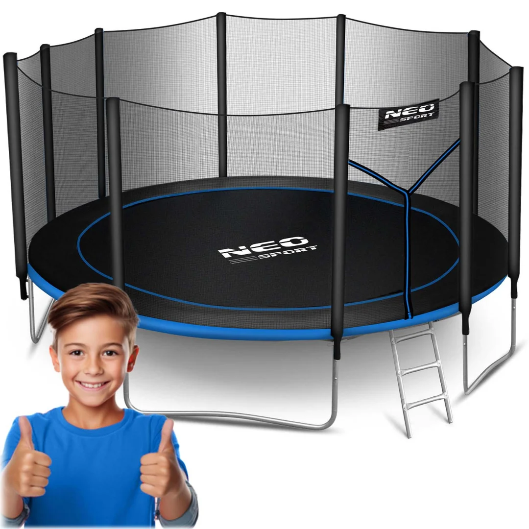 Vrtni trampolin Neo-Sport, Ø 465 cm (15 ft), vanjska mreža i ljestve, siva_1