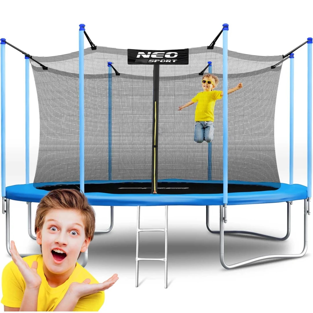 Vrtni trampolin Neo-Sport s unutarnjom mrežom i ljestvama, Ø 435 cm (14 stopa), siva_1