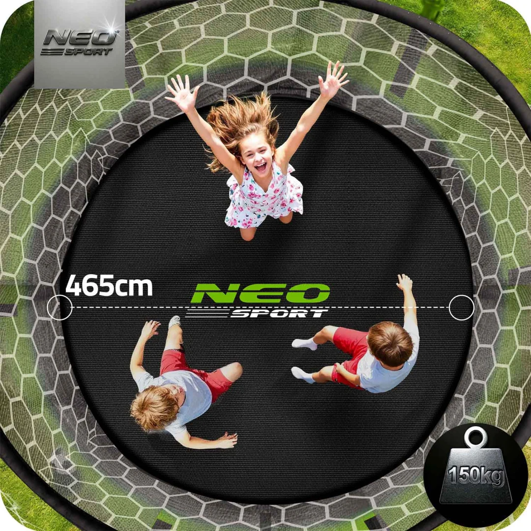 Vrtni trampolin Neo-Sport s unutarnjom mrežom i ljestvama, Ø 465 cm (15 stopa), siva, var. NS-15W231_4