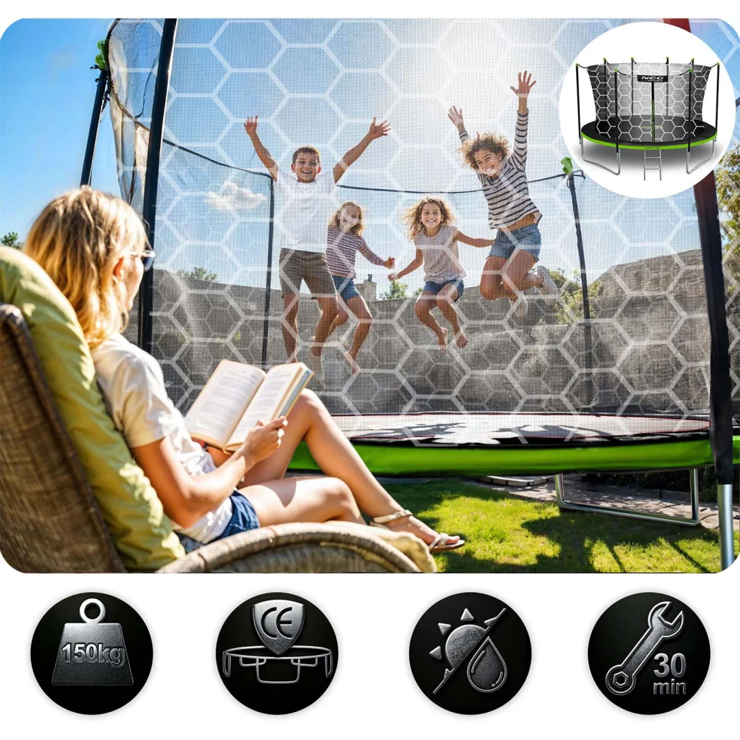 Vrtni trampolin Neo-Sport s unutarnjom mrežom i ljestvama, Ø 465 cm (15 stopa), siva, var. NS-15W231_6