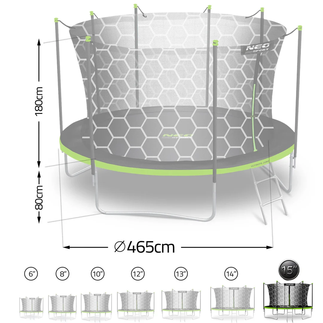 Vrtni trampolin Neo-Sport s unutarnjom mrežom i ljestvama, Ø 465 cm (15 stopa), siva, var. NS-15W231_9