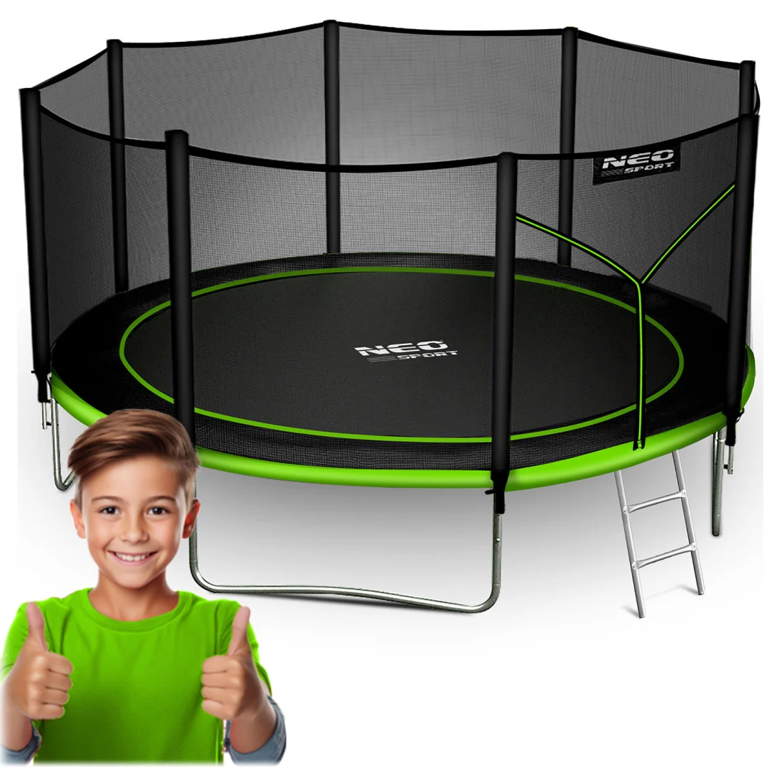Vrtni trampolin Neo-Sport s vanjskom mrežom i ljestvama, Ø 404 cm (13 stopa), siva, var. NS-13Z231_1