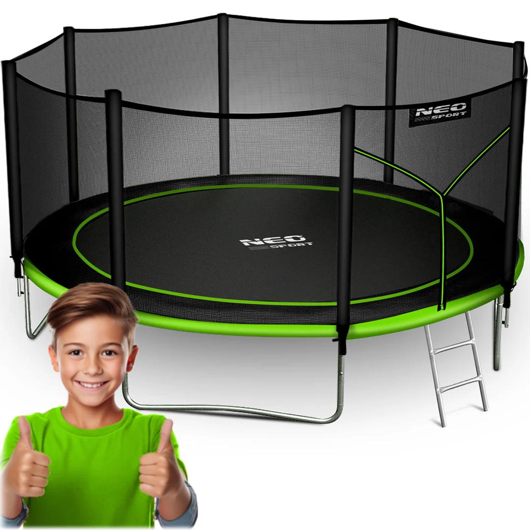 Vrtni trampolin Neo-Sport s vanjskom mrežom i ljestvama, Ø 435 cm (14 stopa), siva, var. NS-14Z231_1