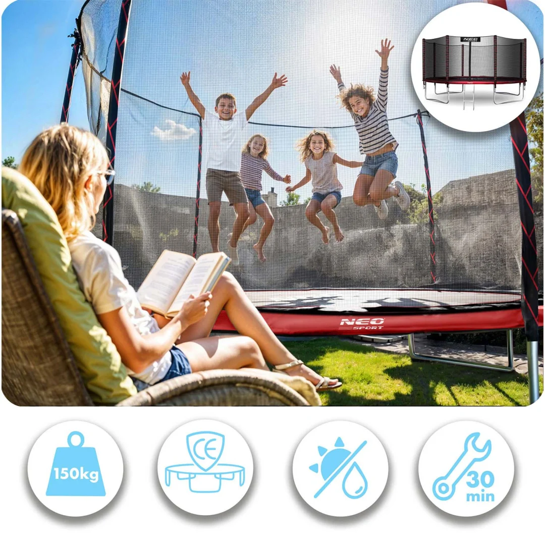 Vrtni trampolin Neo-Sport s vanjskom mrežom i ljestvama, Ø 435 cm (14 stopa), siva, var. NS-14Z241_7