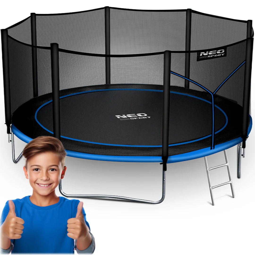 Vrtni trampolin Neo-Sport s vanjskom mrežom i ljestvama, Ø 435 cm (14 stopa), siva_1