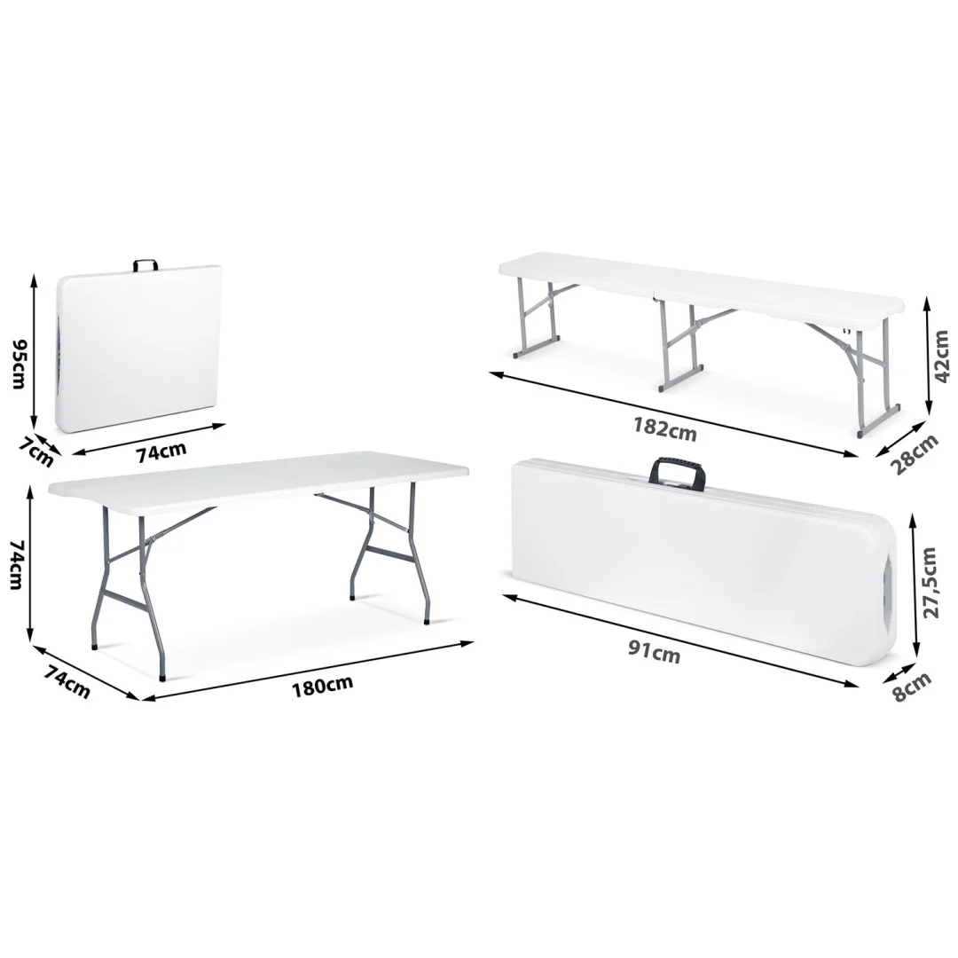Vrtni ugostiteljski set Plonos, stol + 2 klupe, 180 cm, bijeli_8