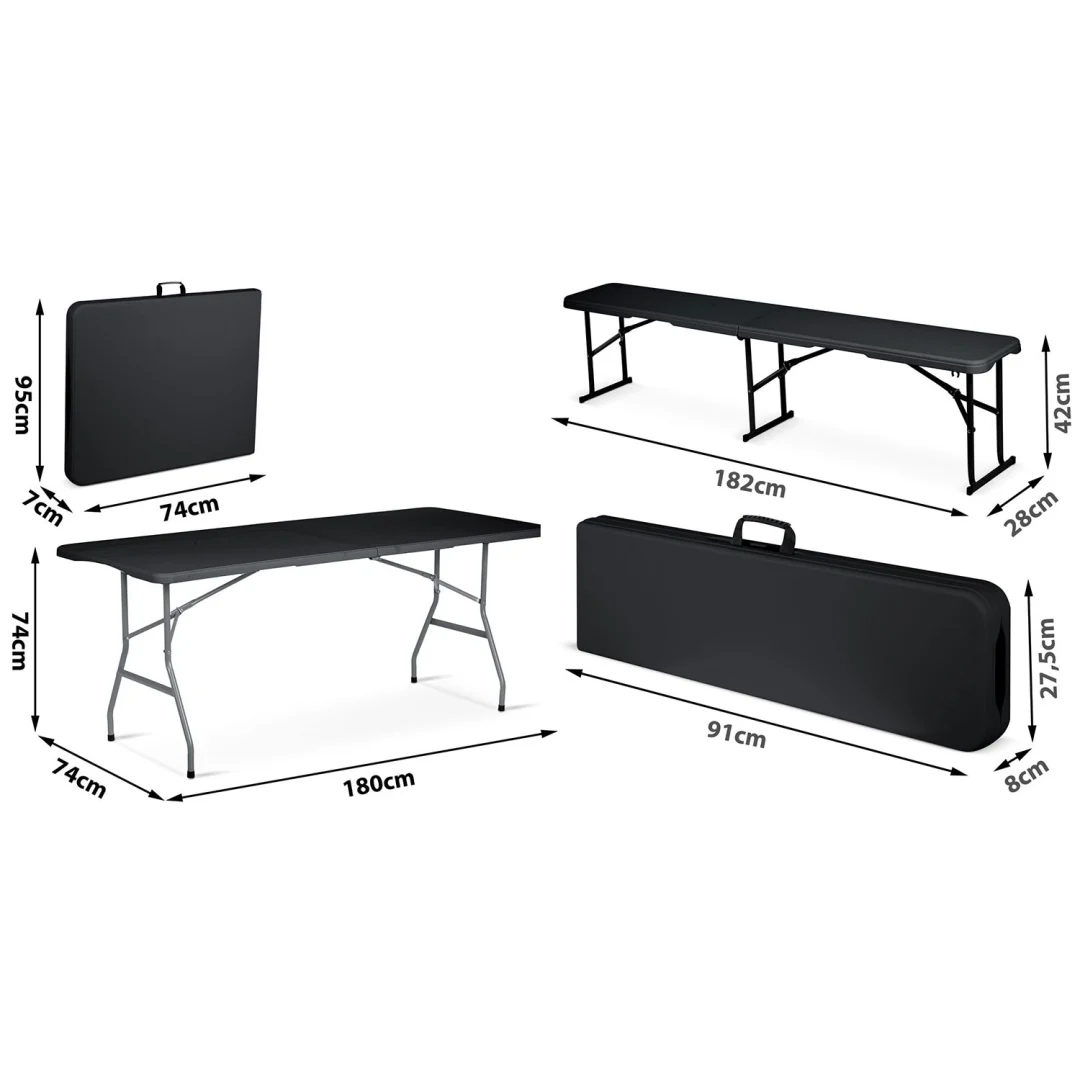 Vrtni ugostiteljski set Plonos, stol + 2 klupe, 180 cm, crni_8
