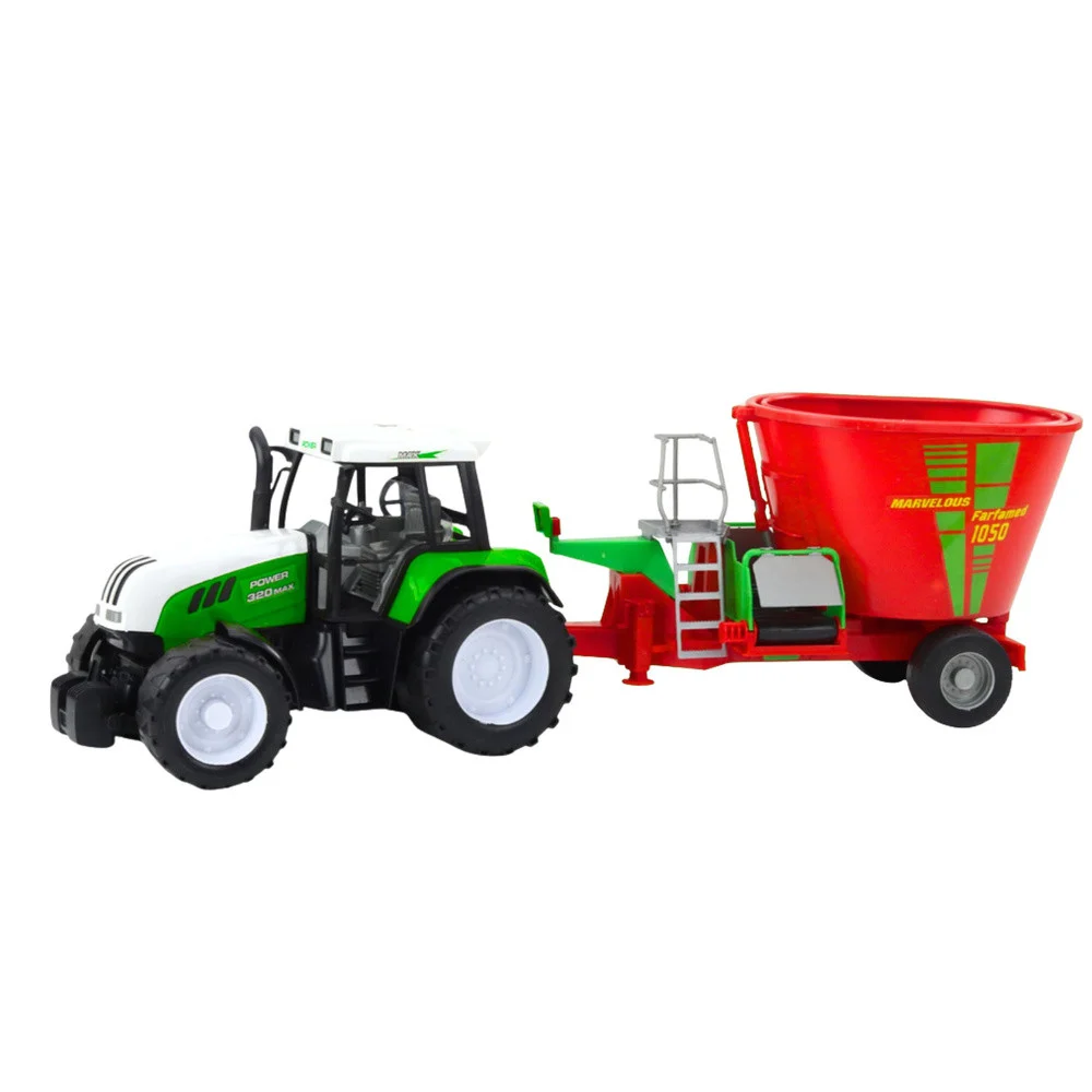 Zeleni poljoprivredni traktor s prikolicom i mješalicom za stočnu hranu 50 cm_2