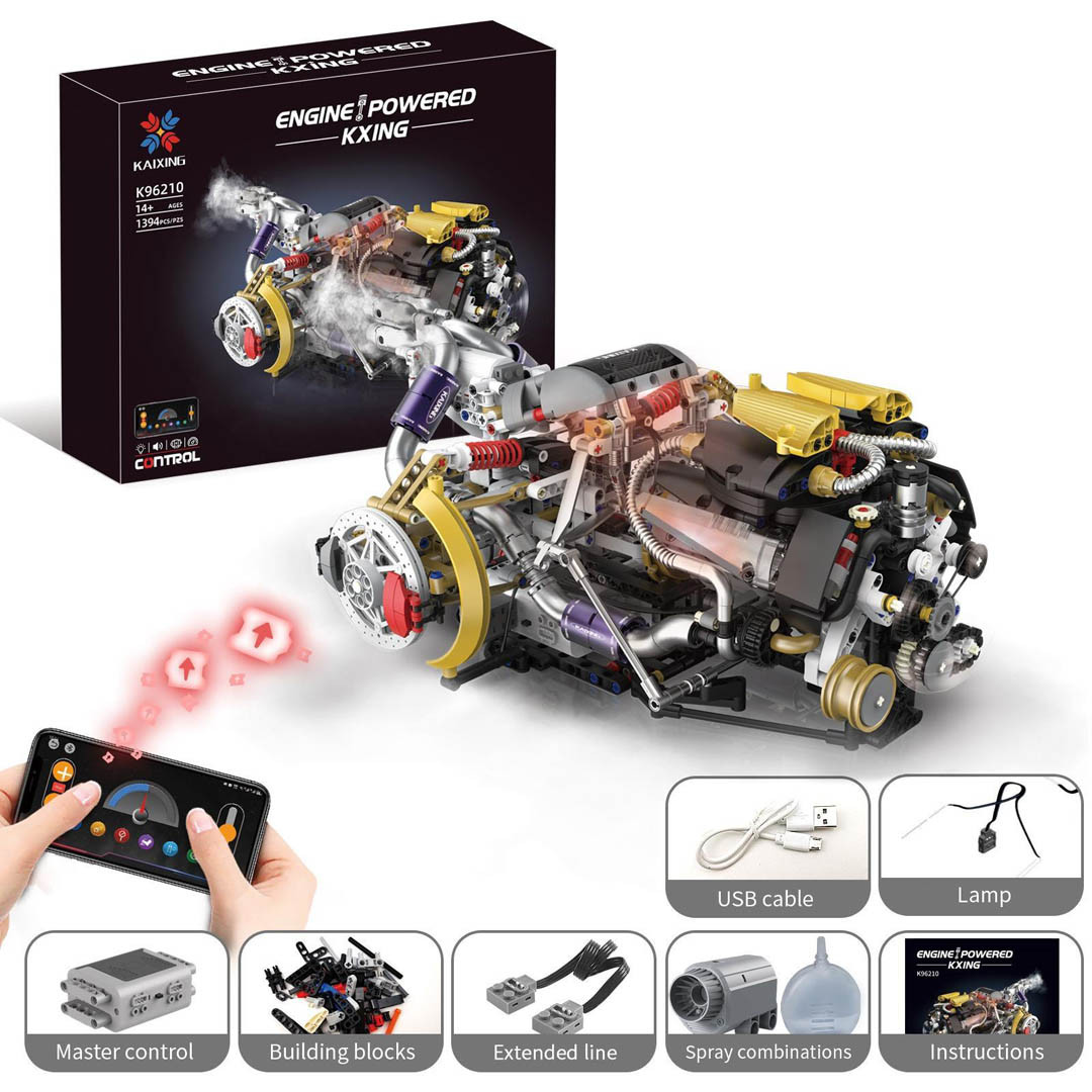 Konstrukcijske kocke Motor s USB-om, svjetlom i efektom dima, 1394 dijela_1