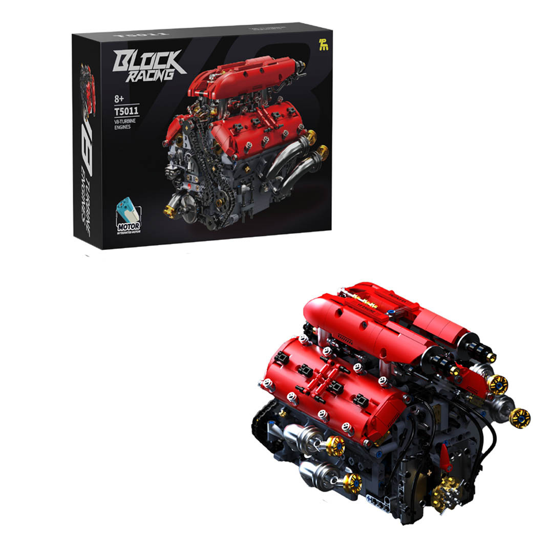 Konstrukcijske kocke motor V8 1370 dijelova crveni_1