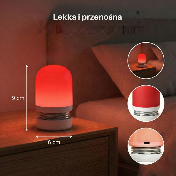 Noćna svjetiljka LED crvene svjetlo 630 nm bežična USB-C akumulator 1000 mAh podešavanje svjetline za spavaće sobe_2