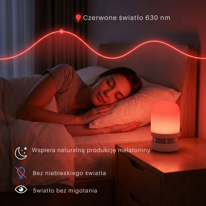 Noćna svjetiljka LED crvene svjetlo 630 nm bežična USB-C akumulator 1000 mAh podešavanje svjetline za spavaće sobe_5