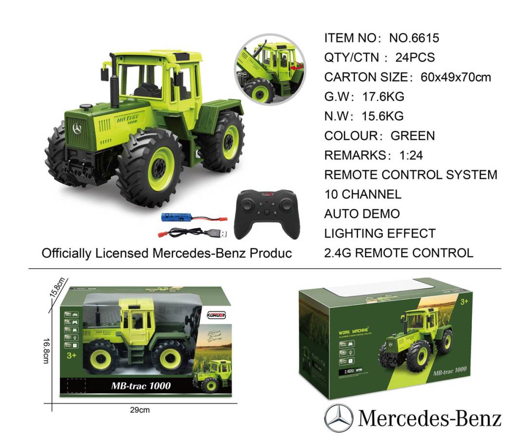 Zeleni traktor Mercedes-Benz 1:24 s daljinskim upravljanjem_1