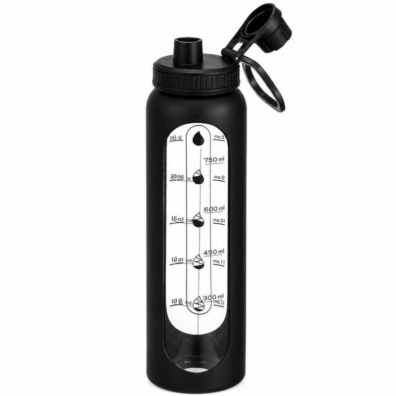 Boca za vodu – s ručkom, s mjerilom, 1000 ml, crna_4