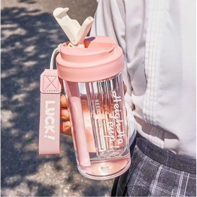 Boca za vodu – sa slamkom, 600 ml, roza_2
