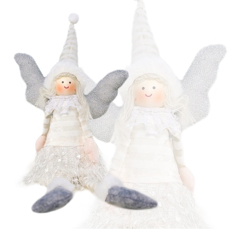 Božićna figura – sjedeći anđeo od pliša, 38 cm, bijela_1